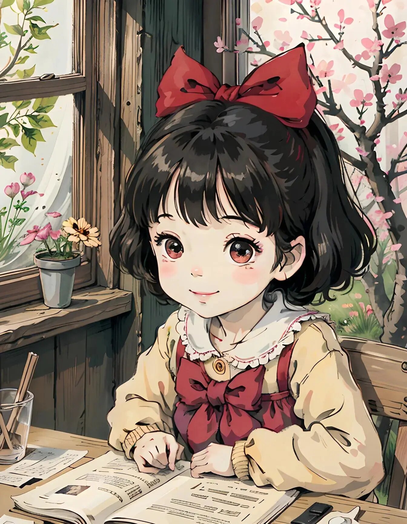 窗前看书的小女孩|童年治愈系漫画