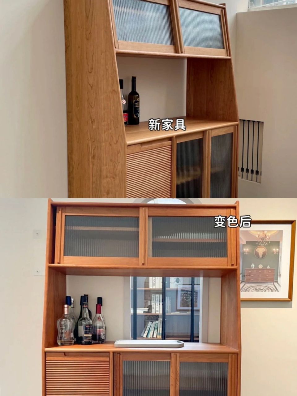 樱桃木变色前后90对比 · 樱桃木有一大特点,有感光性,随着时间的