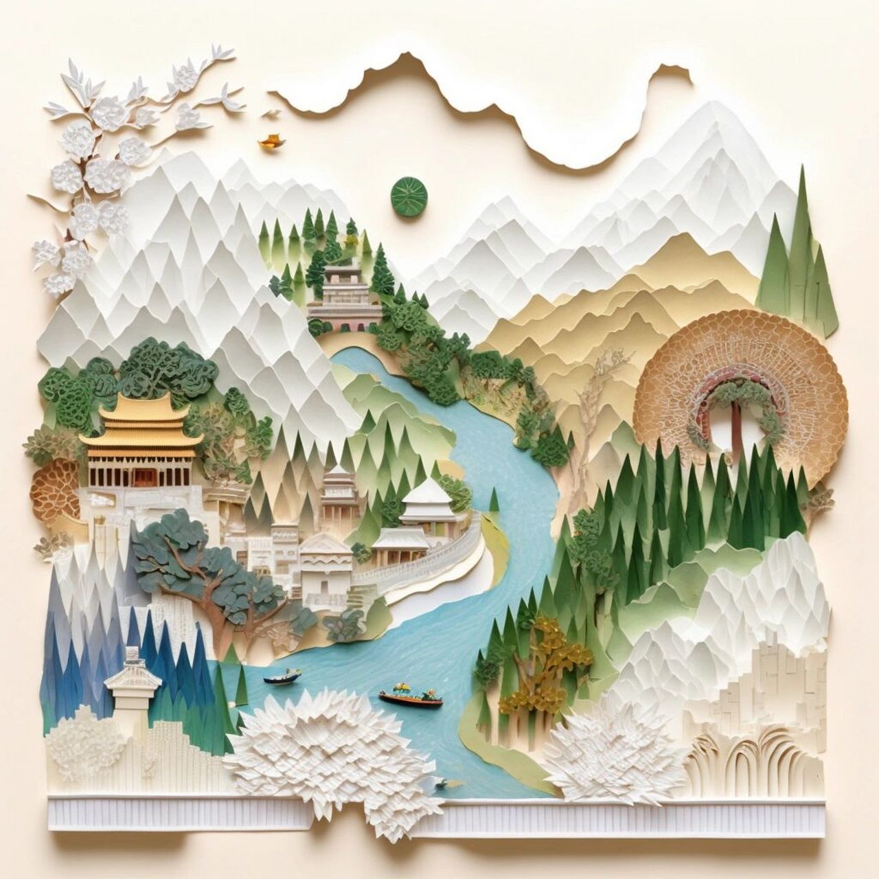 剪纸·千里江山图 这一组其实是前几天产生的废图,因为没有形成中国