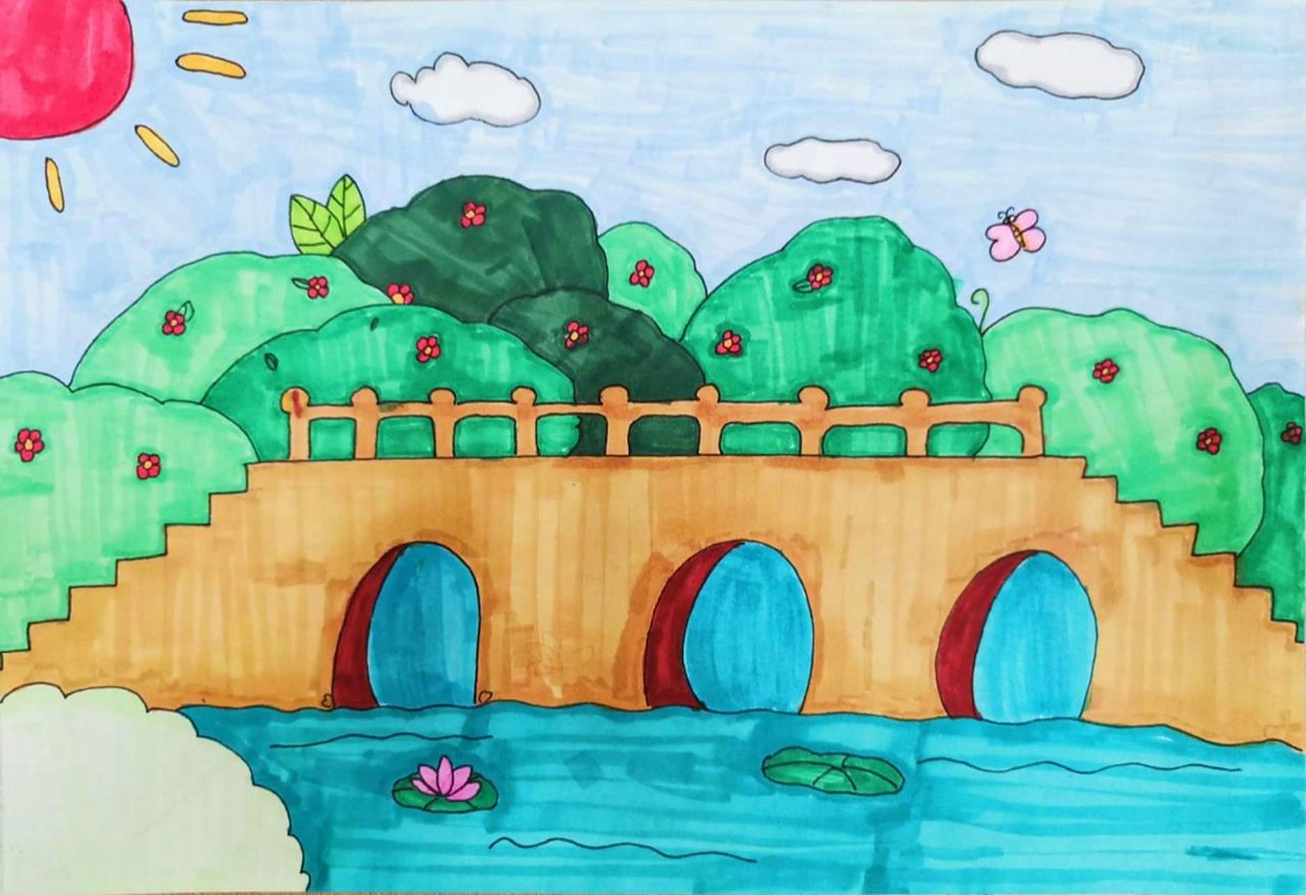 小学美术《家乡的桥和塔》 孩子们越来越用心了94作品也越来越出彩