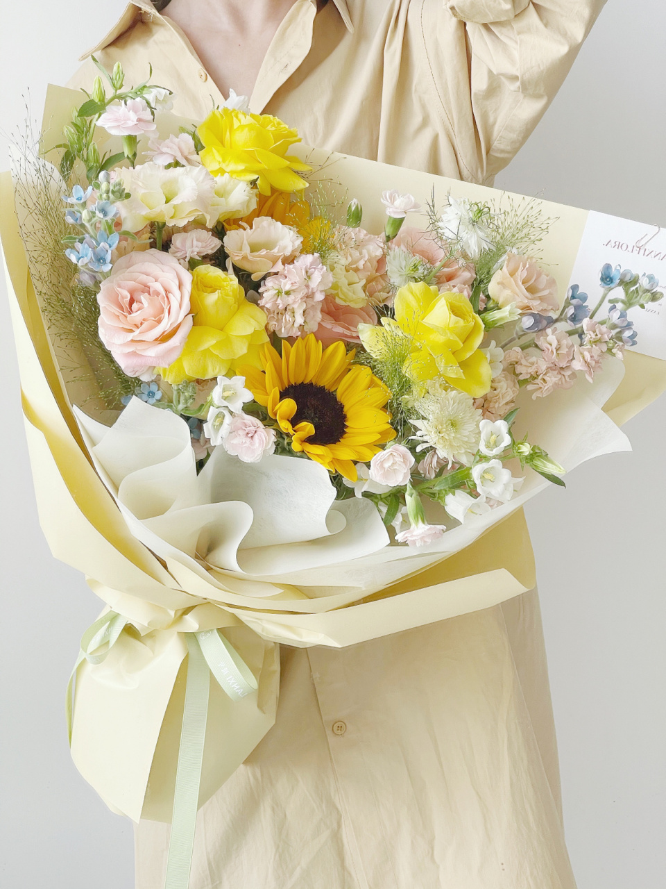 探望病人的暖色系花束95 天津花店/向日葵花束/探望病人花束/韩式