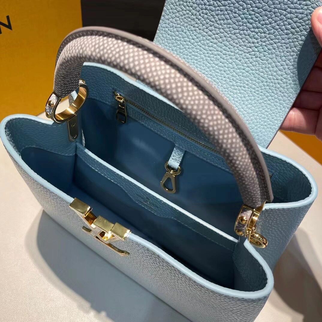 lv新款手提包capucine 雾霾蓝77稀有皮