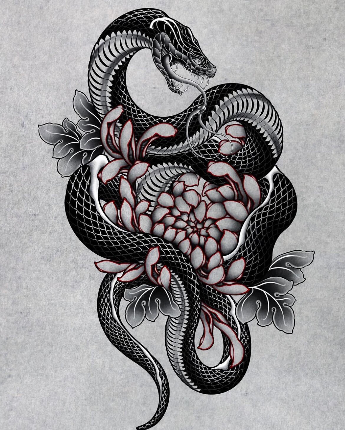 tattoo丨纹身手稿丨黑白纹身丨暗黑蛇纹身