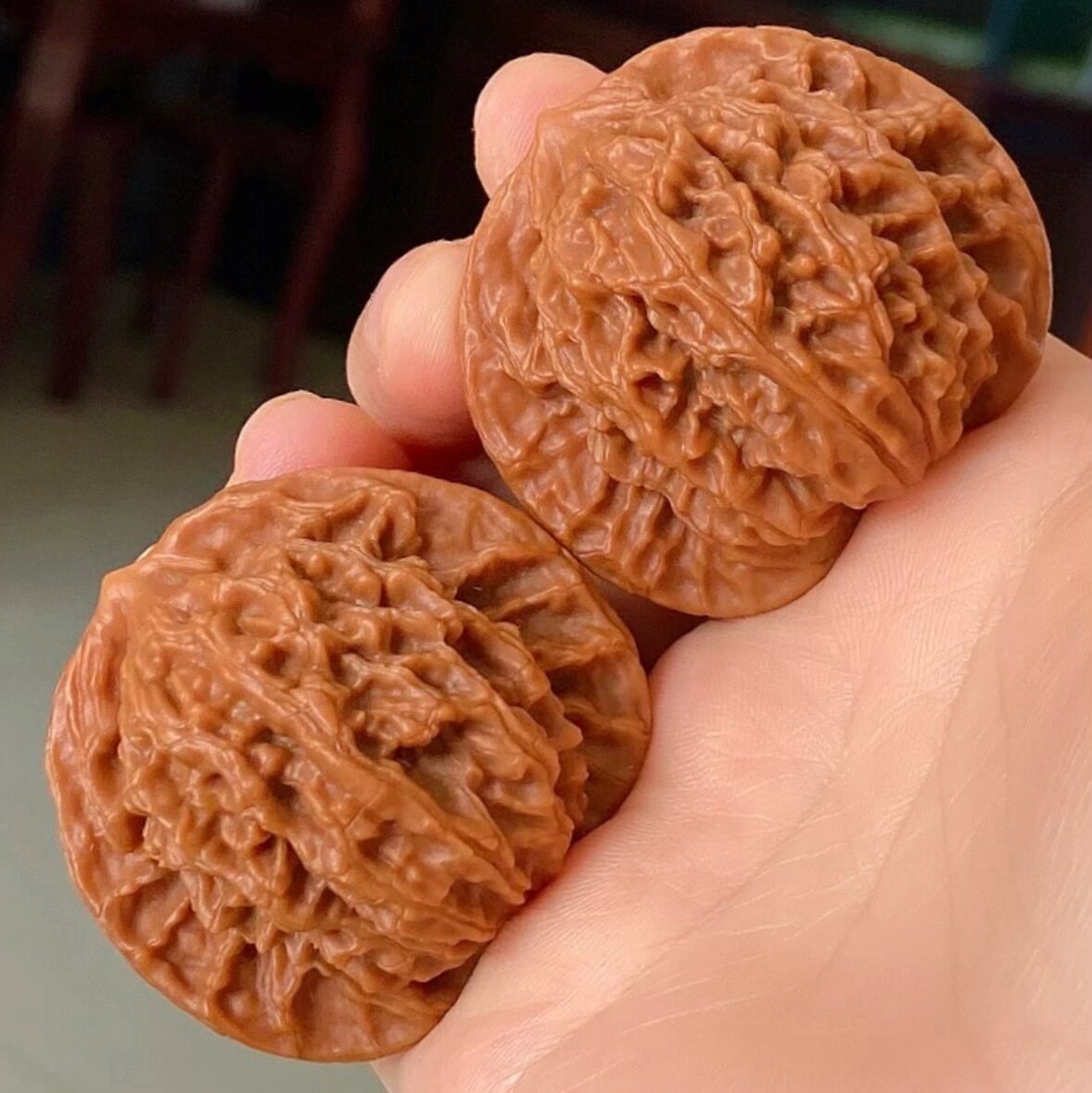 绝对的爆肉! 蟠龙纹狮子头核桃文玩 边43肚37.