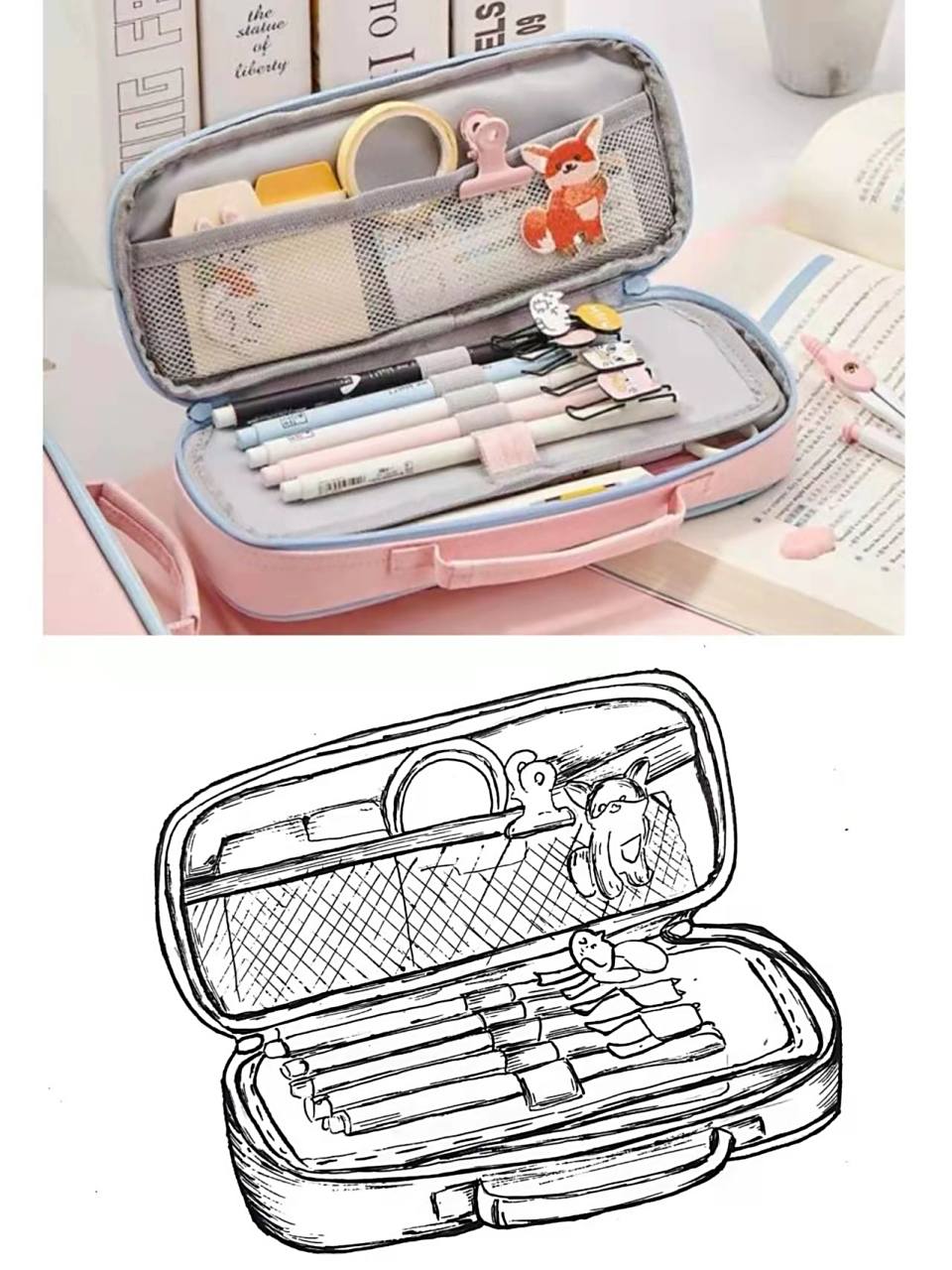 文具盒图片线描写生 观察细节表现明暗