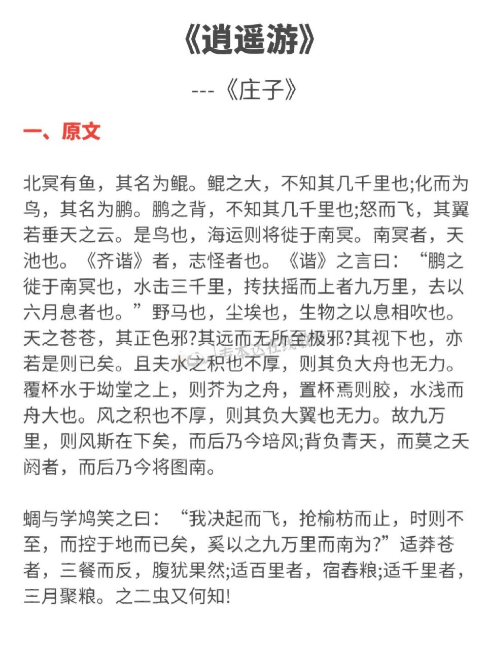 山东专升本文言文《逍遥游》原文及考点 今天学姐整理了《逍遥游》