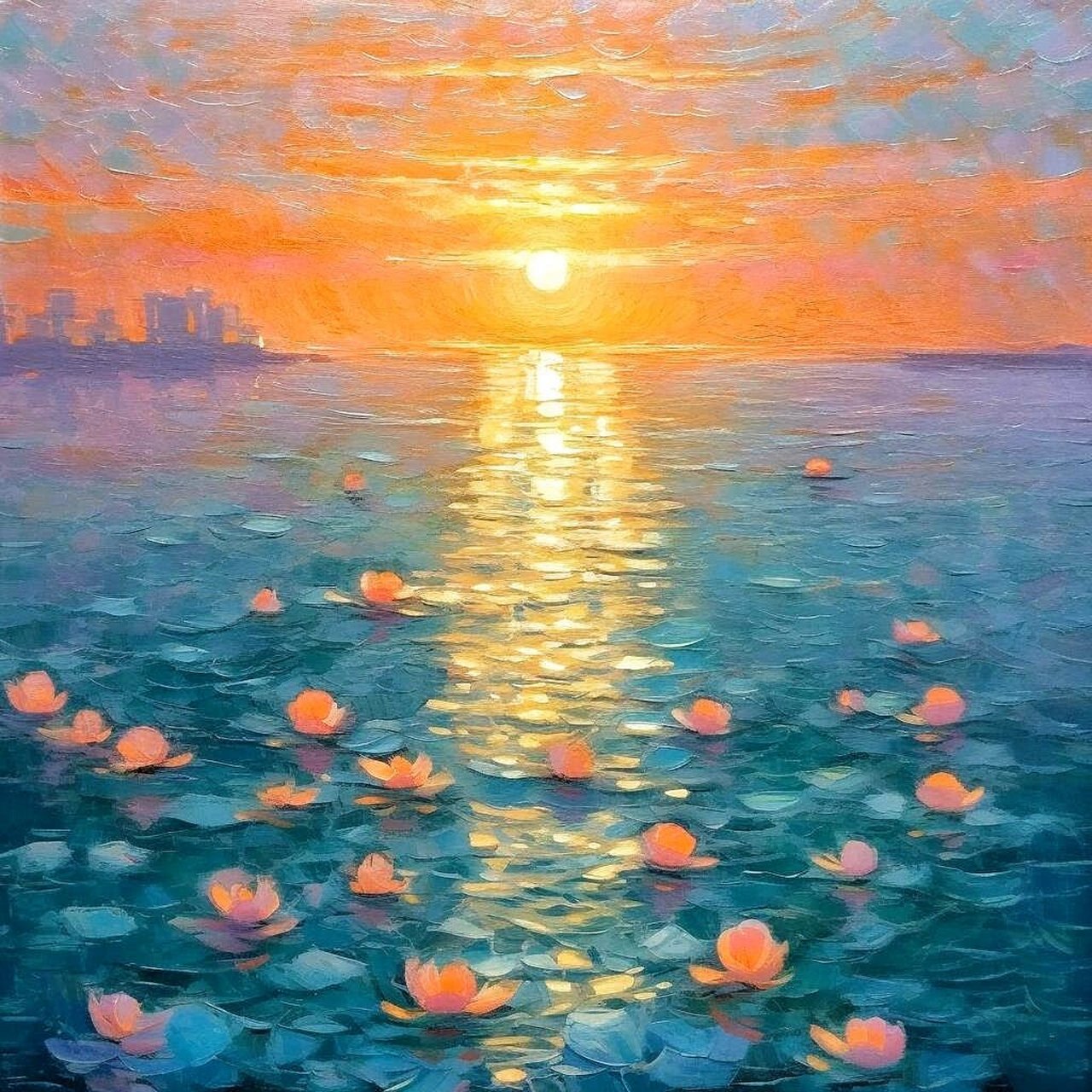 绘制油画——海  绘制灵感来源:艺术家 dmitry oleyn笔下的落日晚霞