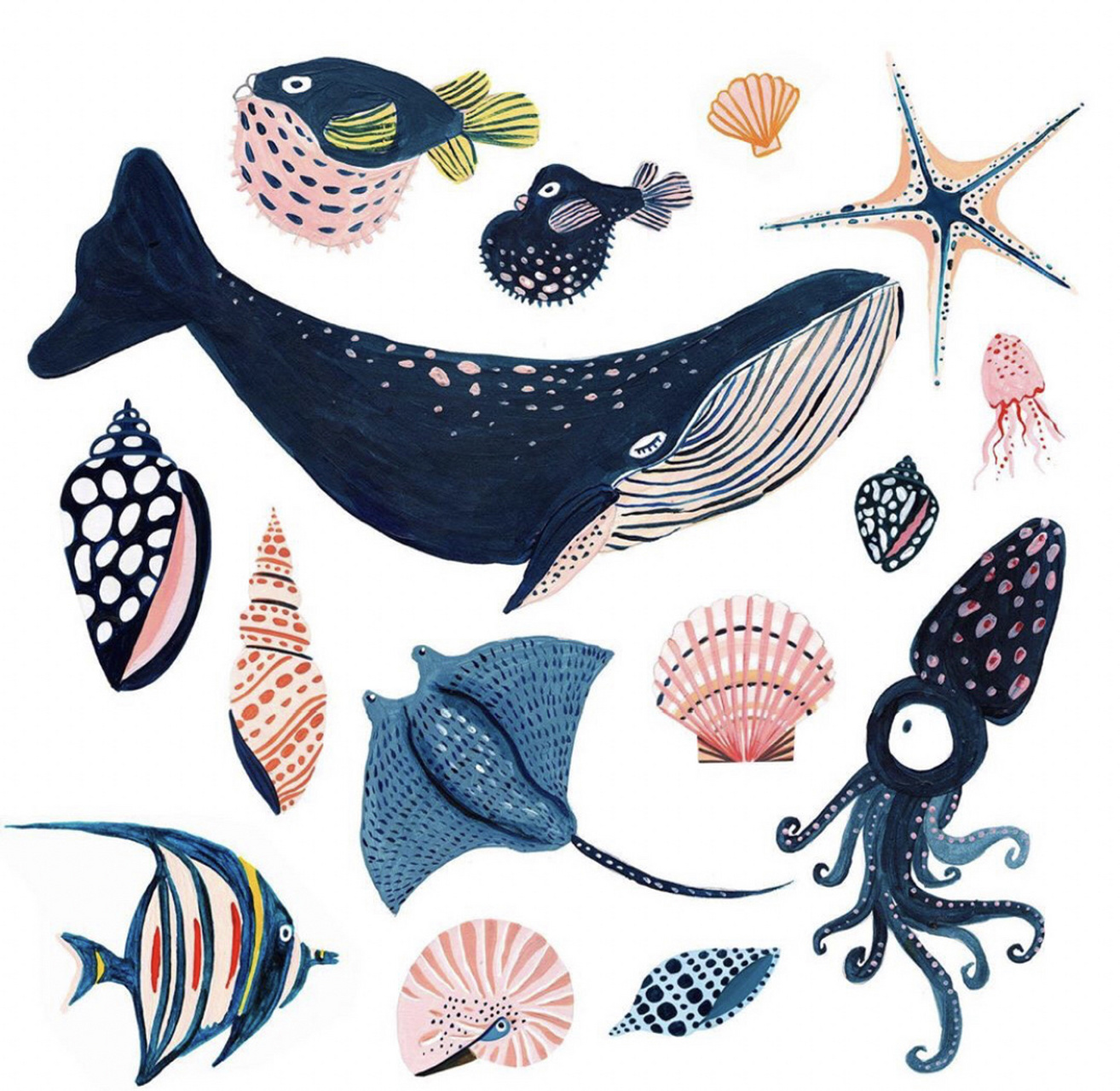 蓝鲸插画创意儿童画少儿创意美术