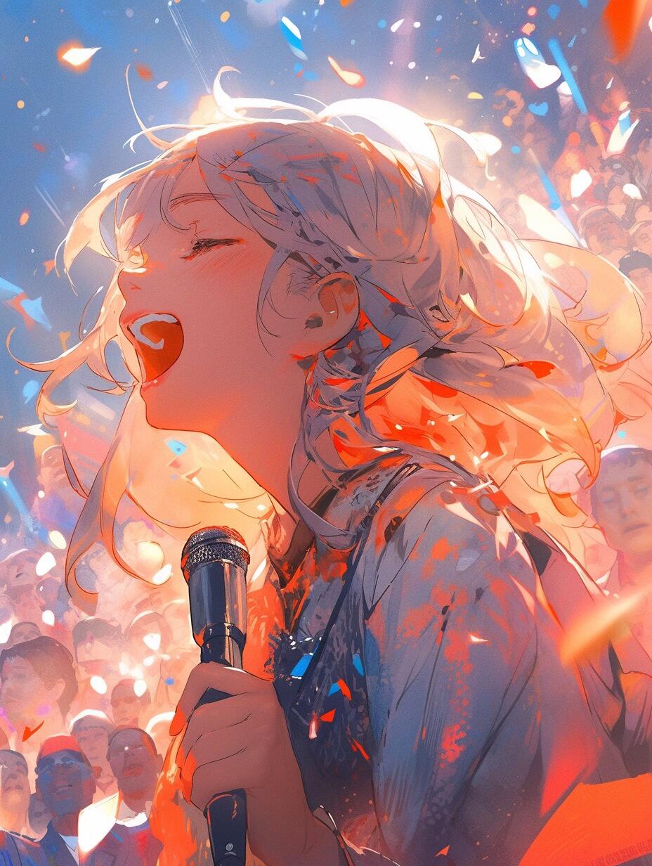 绘画创作素材——热爱唱歌的女孩