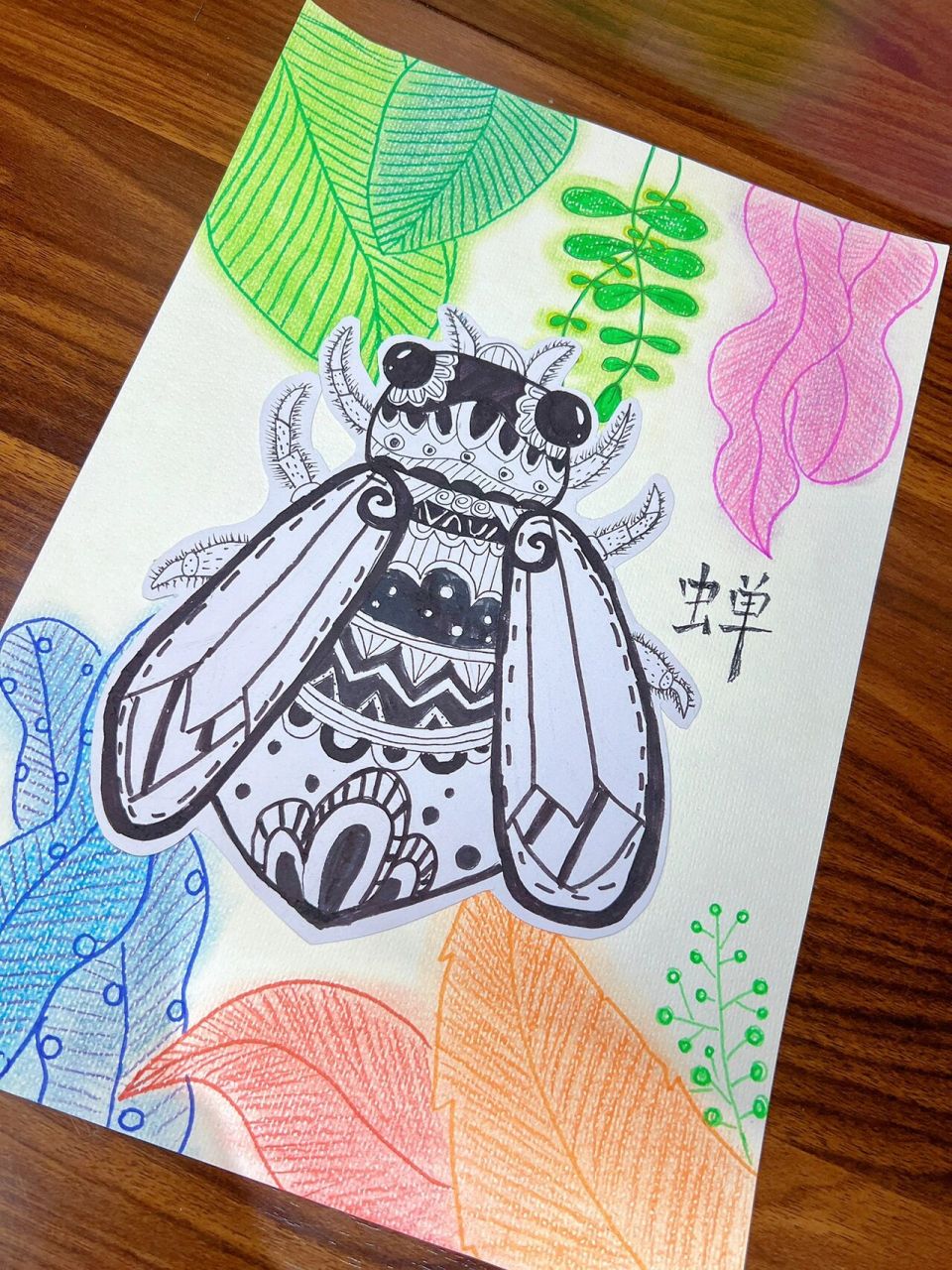 蝉知了黑白线条画/儿童创意画/昆虫创意画 蝉,又名知了.