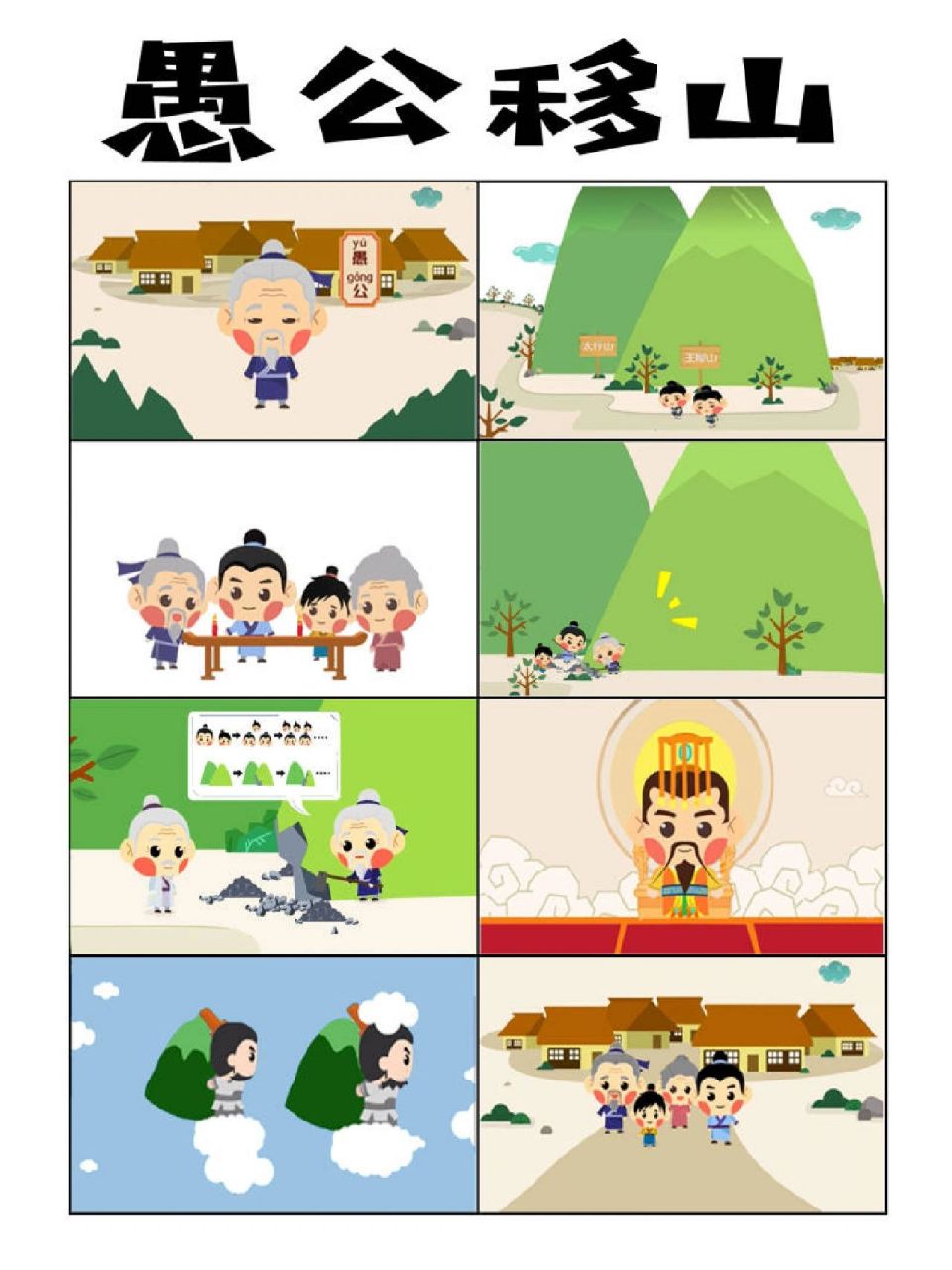 手绘成语故事愚公移山主题画手抄报连环画