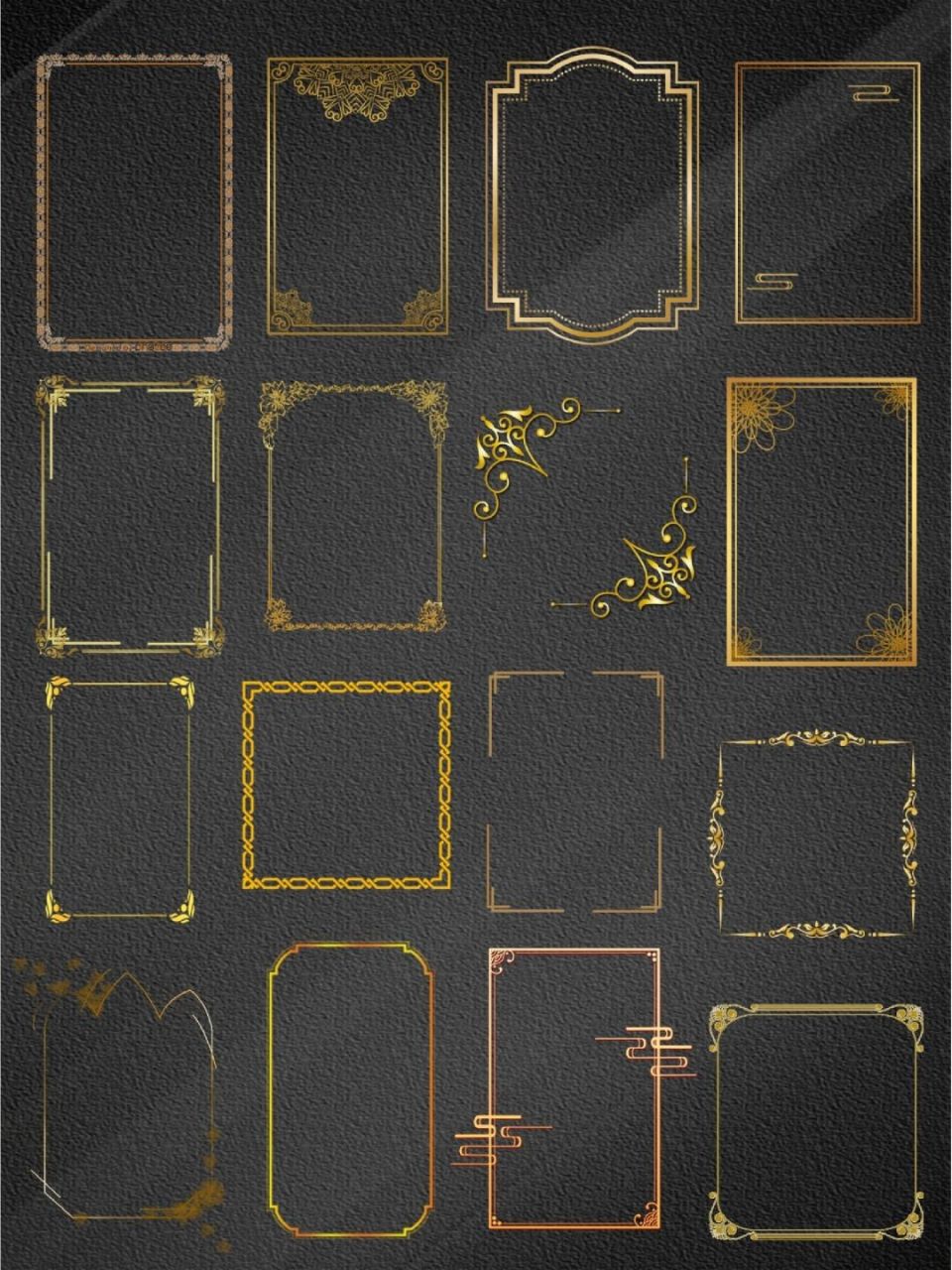 97素材库|古典鎏金边框免抠png素材 93本期分享古典鎏金边框免扣