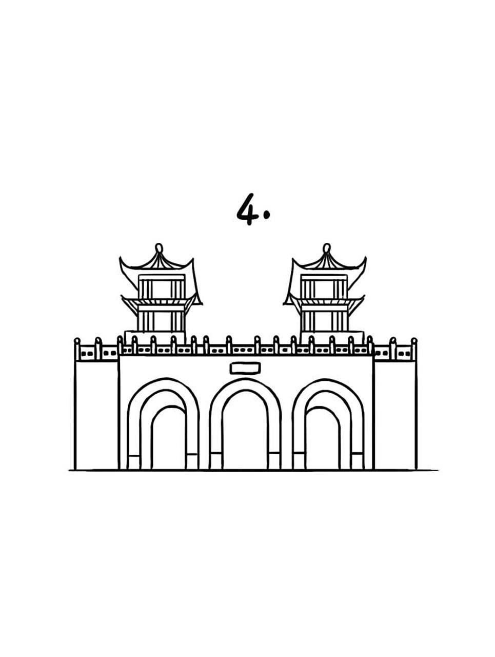 如何画南京玄武门|地标建筑简笔画教程24 地标建筑第