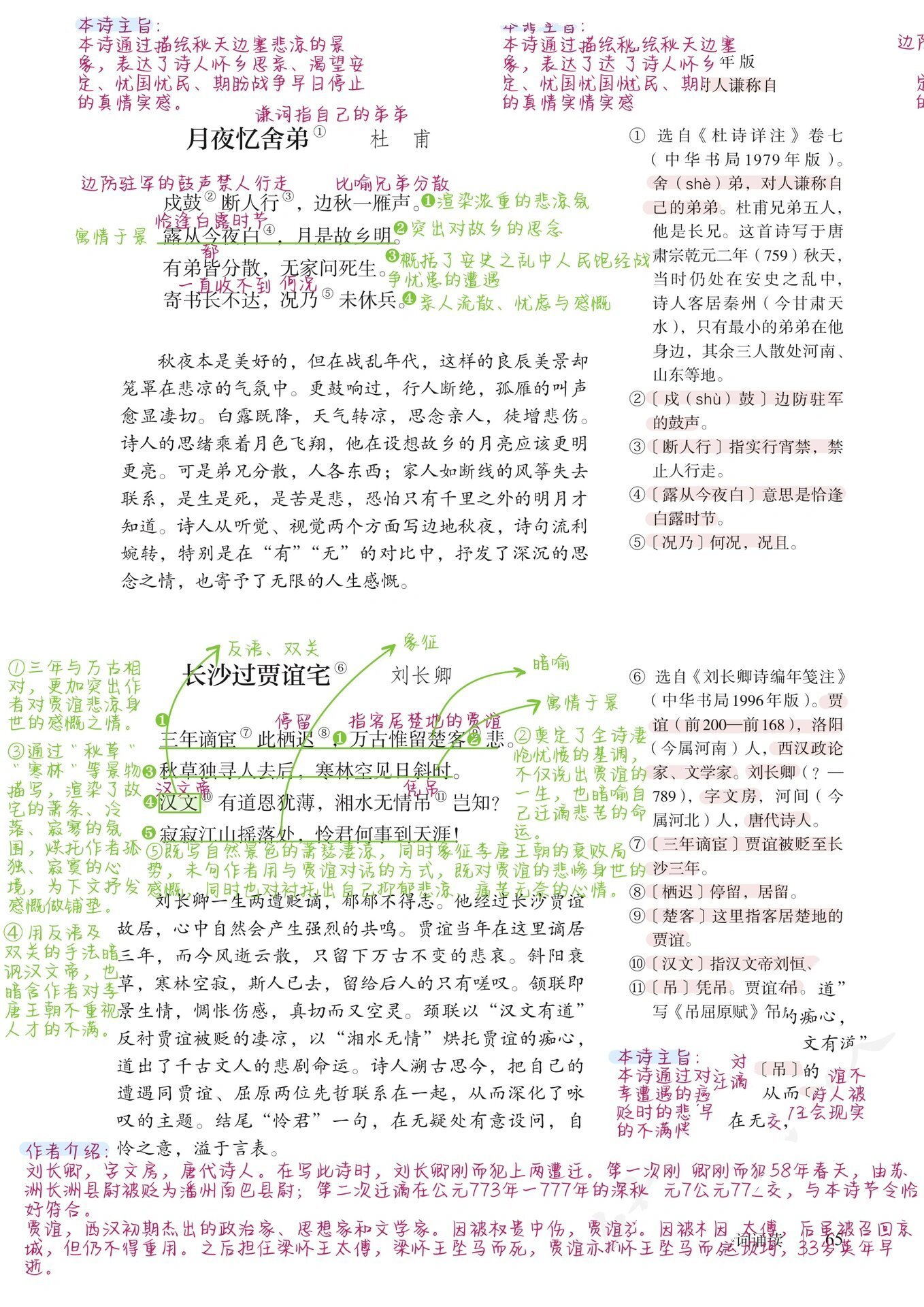 《月夜忆舍弟》《长沙过贾谊宅》《左迁至蓝关示侄孙湘》《商山早行》