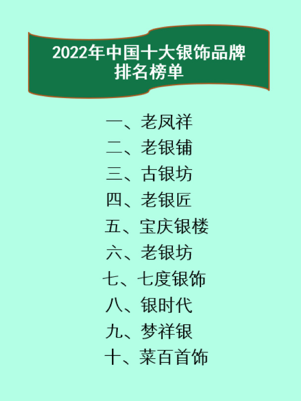 �2022年中国十大银饰品牌排行榜单!