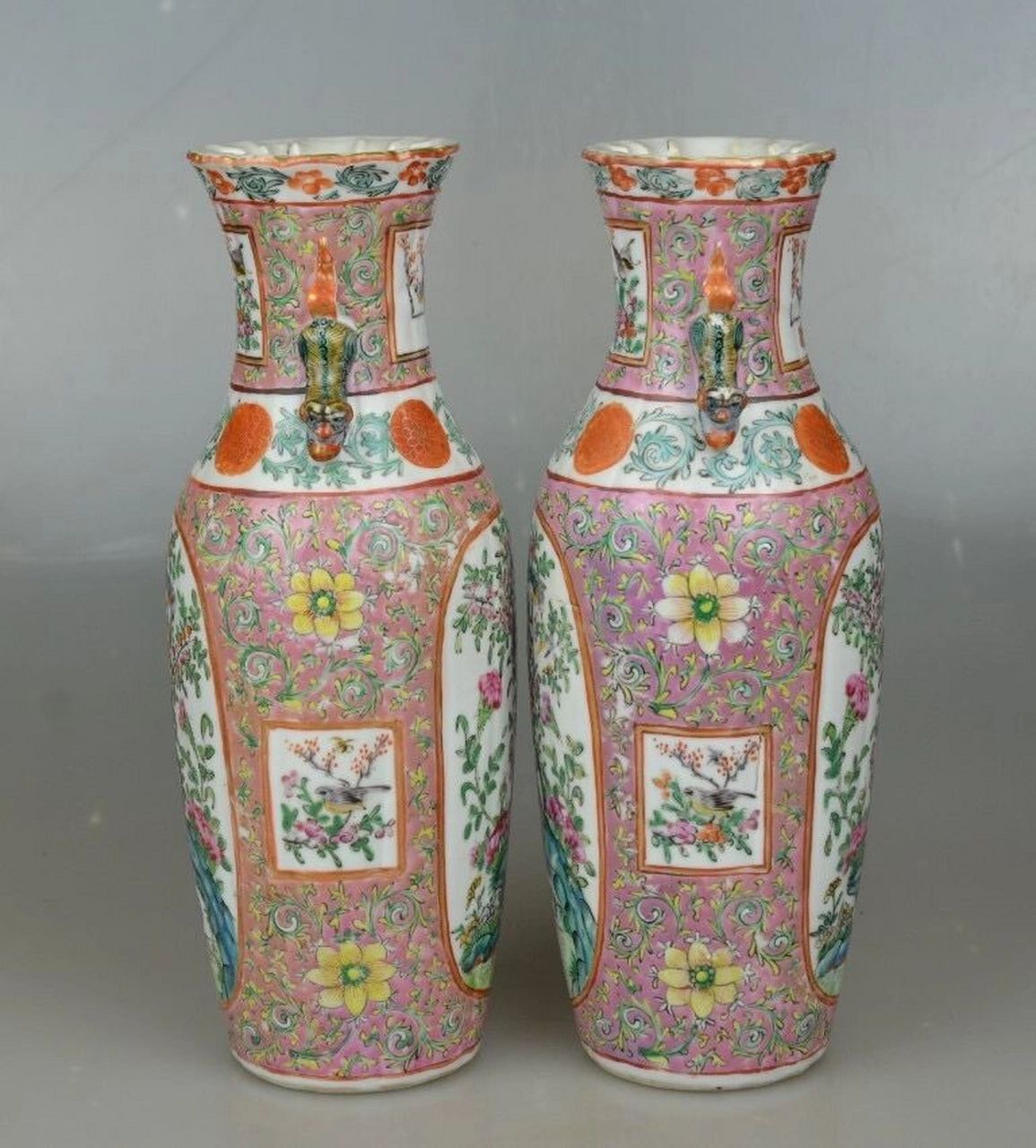 清末 外销 广彩 花瓶 一对 高25厘米 约