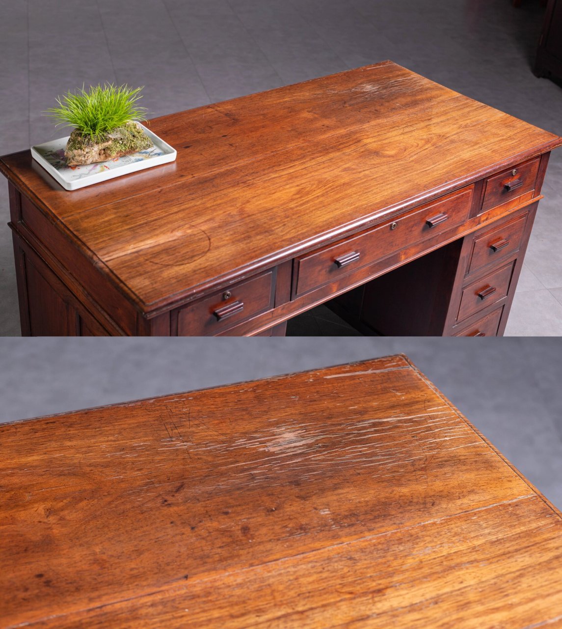 清晚民国 老红木大红酸枝三拼式写字台 【详情】:办公桌在家具中,是一