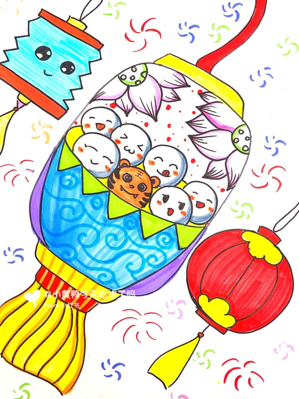 儿童画# #元宵节儿童画# #元宵节主题画# #元宵节创意画# #灯笼儿童