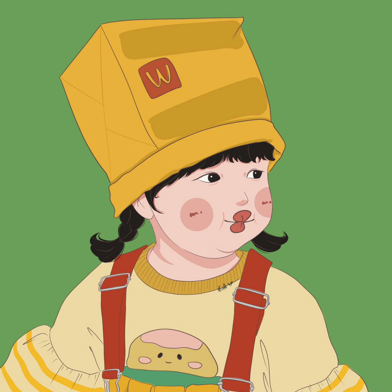 插画 | 头像 | 头顶袋子超可爱小女孩 图片92二改92商用92去