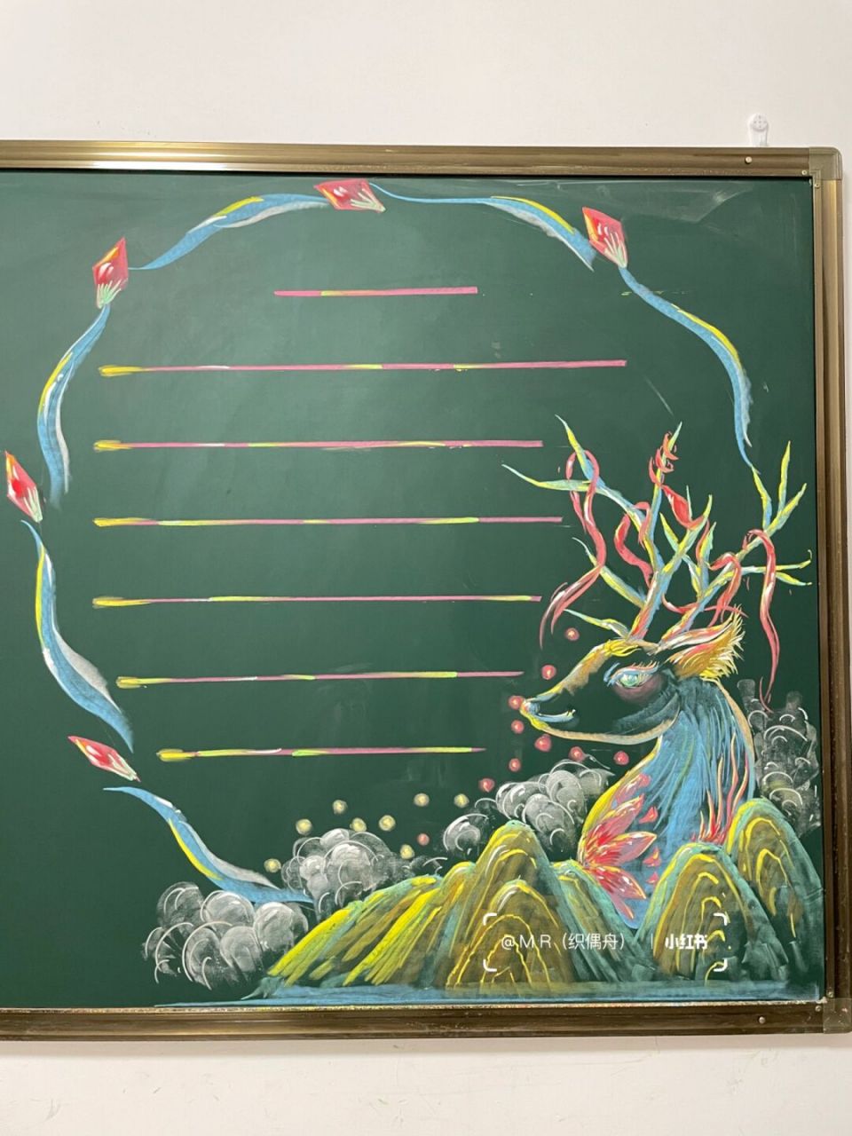 粉笔画(见鹿黑板报边框设计) 见鹿啊 见鹿  #画画的日常# #粉笔画