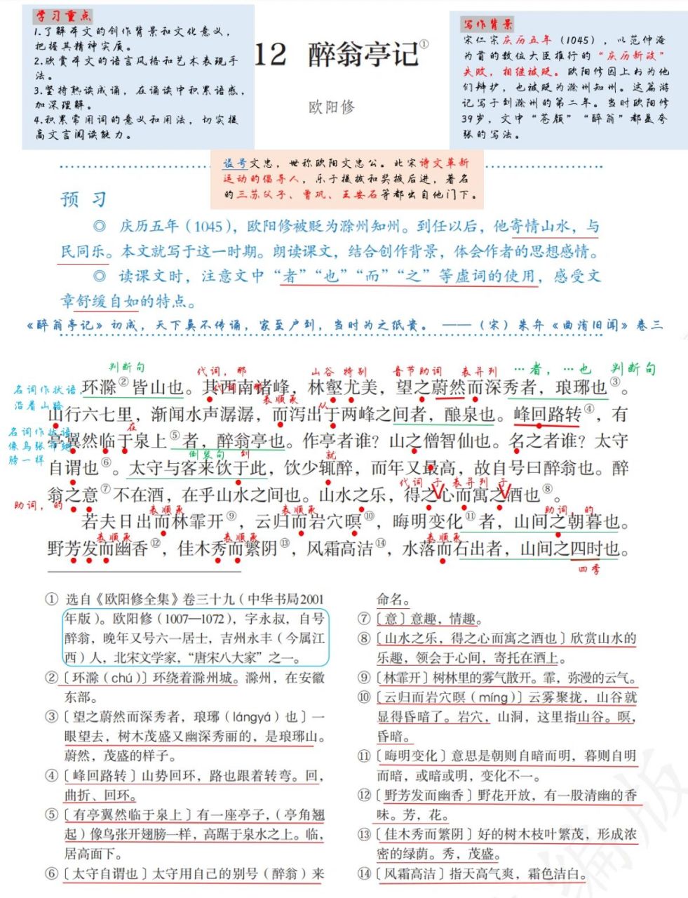 九上语文|第12课《醉翁亭记》笔记94超级详细 九上第三单元第12课