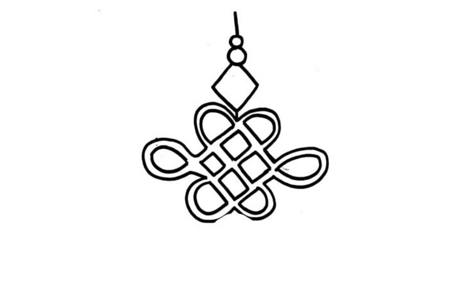 红色中国结简笔画图片教程简单 首先我们画出一串吊饰,接着在菱形的