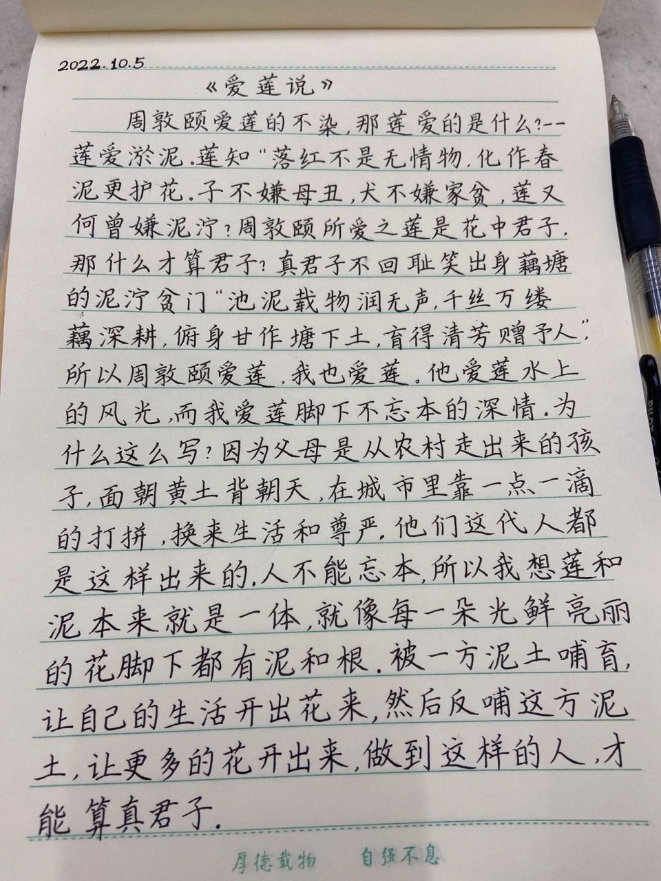 抄写杨塞《爱莲说》读后感
