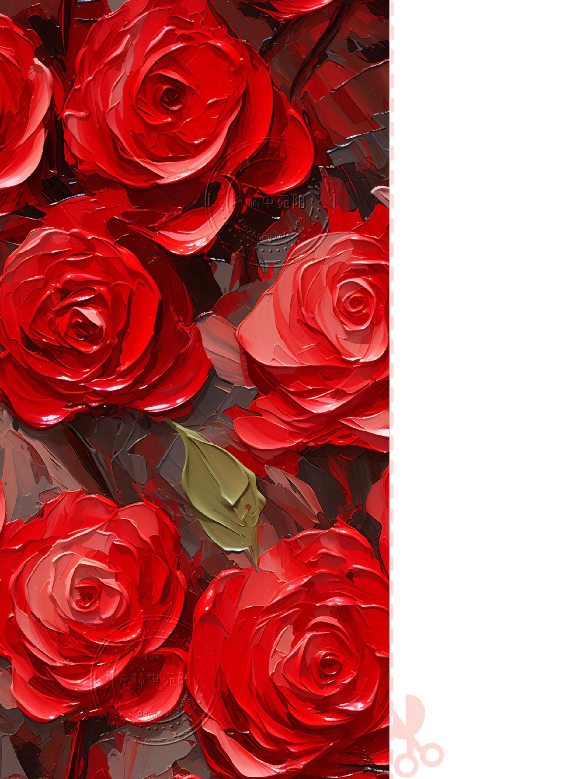 壁纸分享|红玫瑰🌹油画 自用🉑️长按保存后裁剪掉右侧部分即是