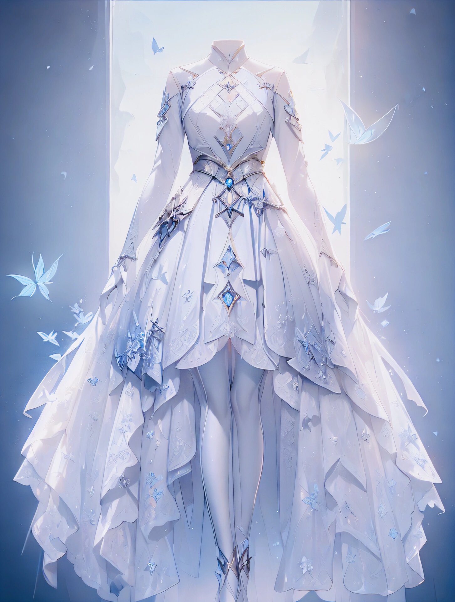 白色的骑士服,连衣裙,绘画素材