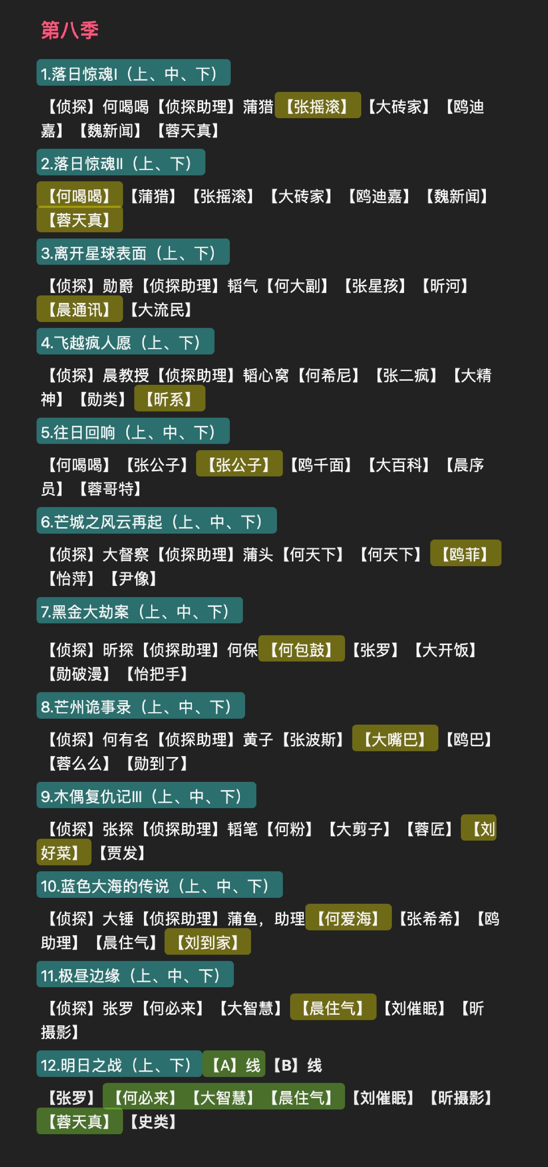 明星大侦探 8季目录及凶手 自存档