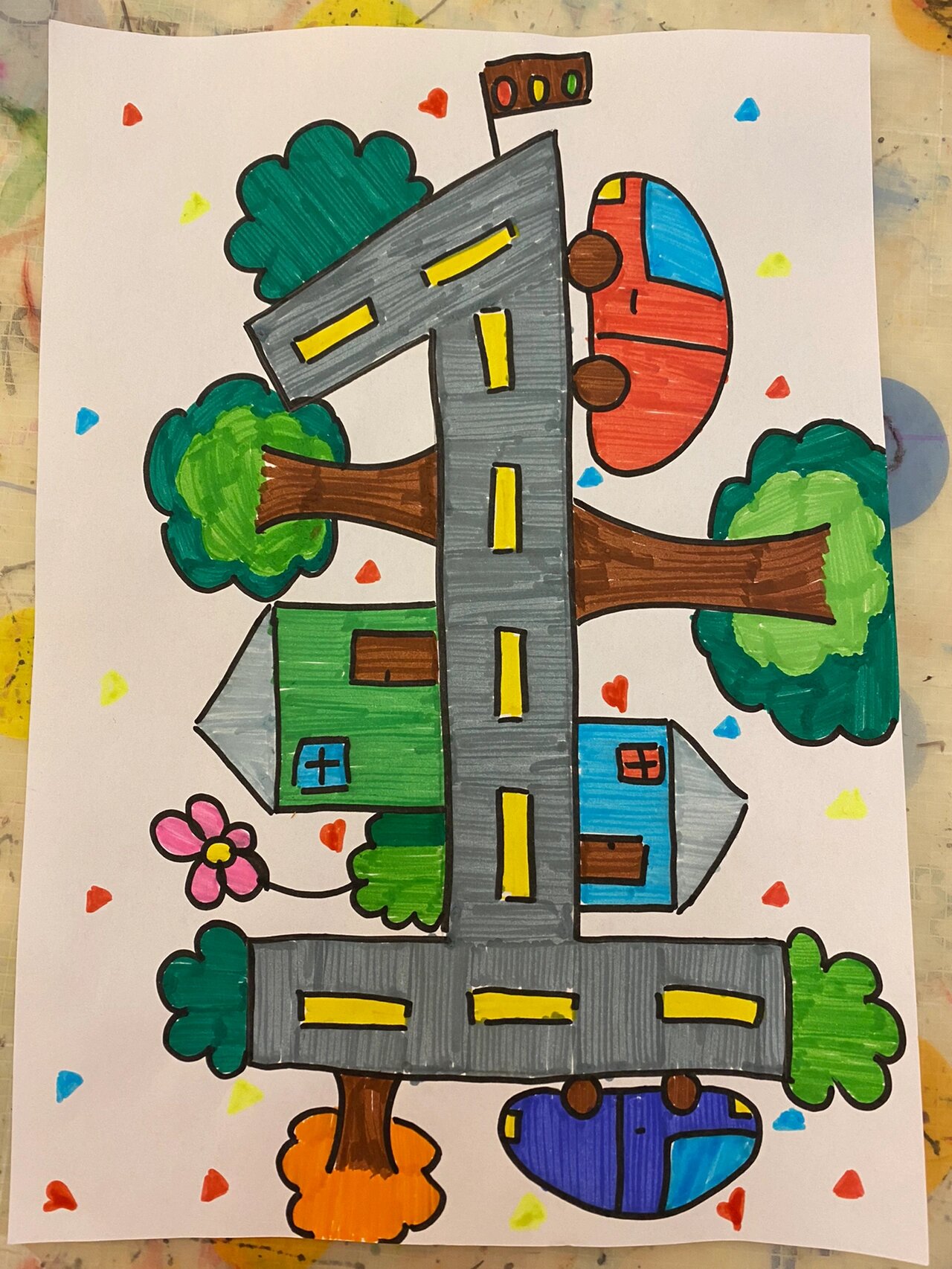 美术延时—《数字马路》 材料:画纸 水彩笔 开始可以提问 我们的马路