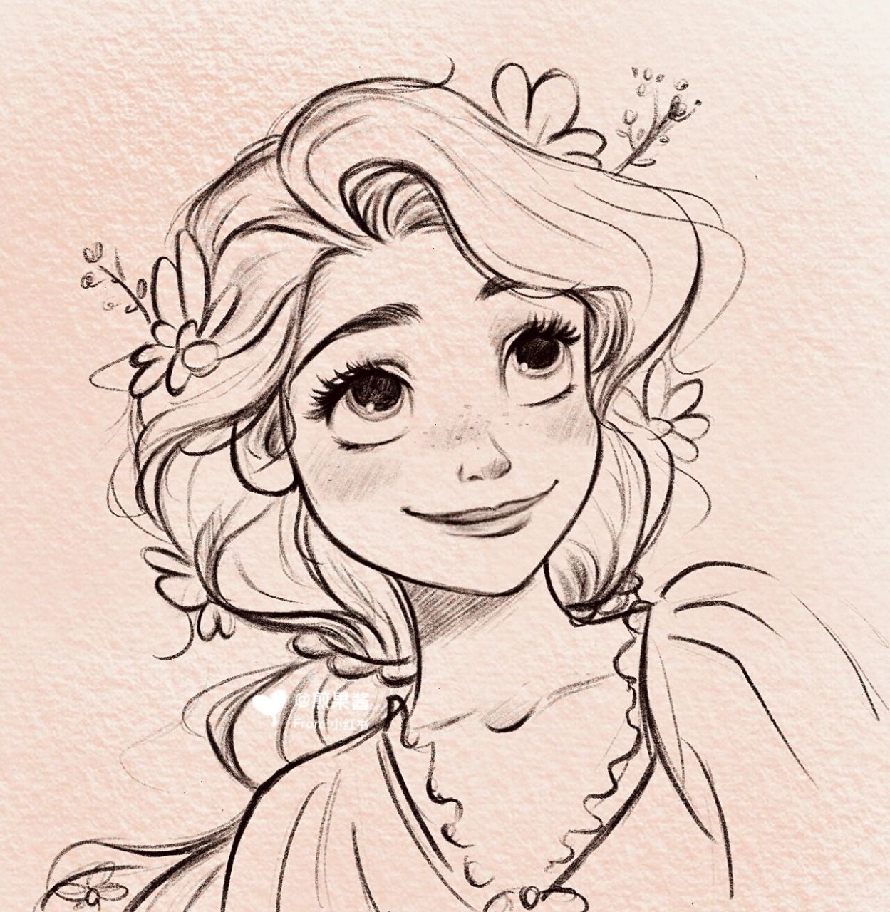 来一个迪士尼长发公主,依然是线稿练习～一起进步手绘铅笔线稿临摹