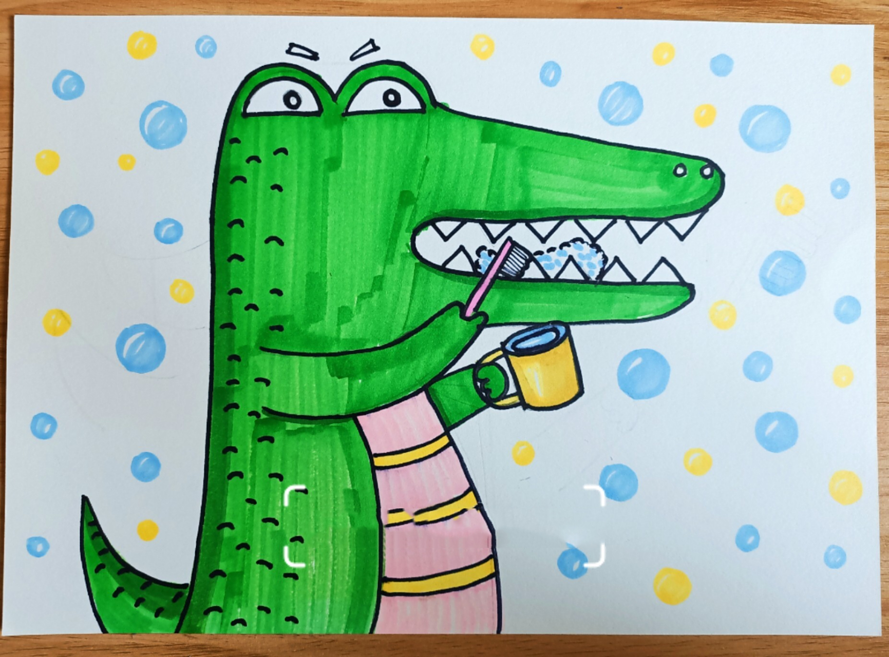 儿童画简笔画卡通爱刷牙的鳄鱼爱护牙齿可爱