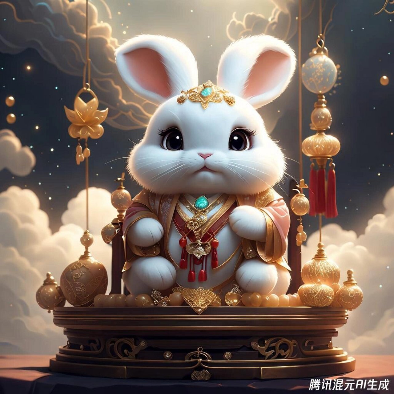 属兔宝宝的新年招财头像,财运滚滚,富贵融化 珠光宝气的玉兔宝宝,腰缠