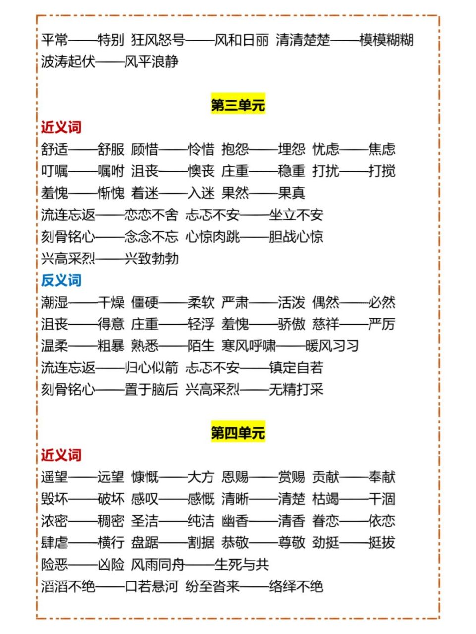 六年级上册语文各单元近反义词,暑假预习 #暑假