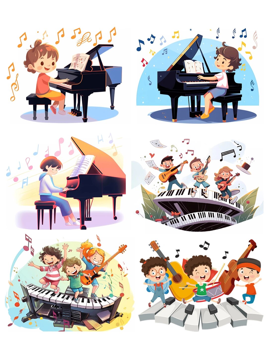 这组素材有: 音符文化艺术节钢琴吉他乐器矢量素材 音乐招生插画