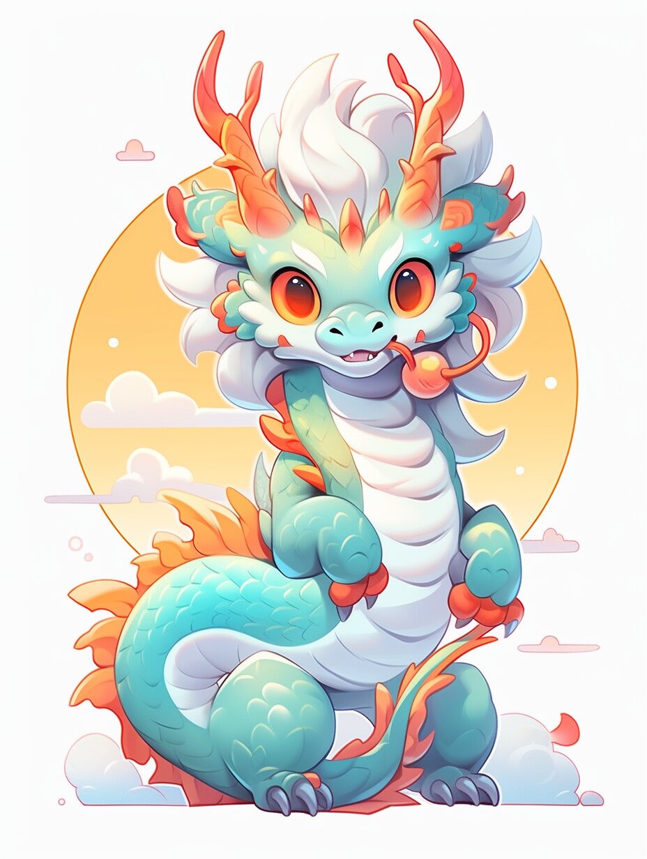 2024龙年ip形象/卡通可爱萌萌小龙插画 魔法关键词: a cartoon dragon
