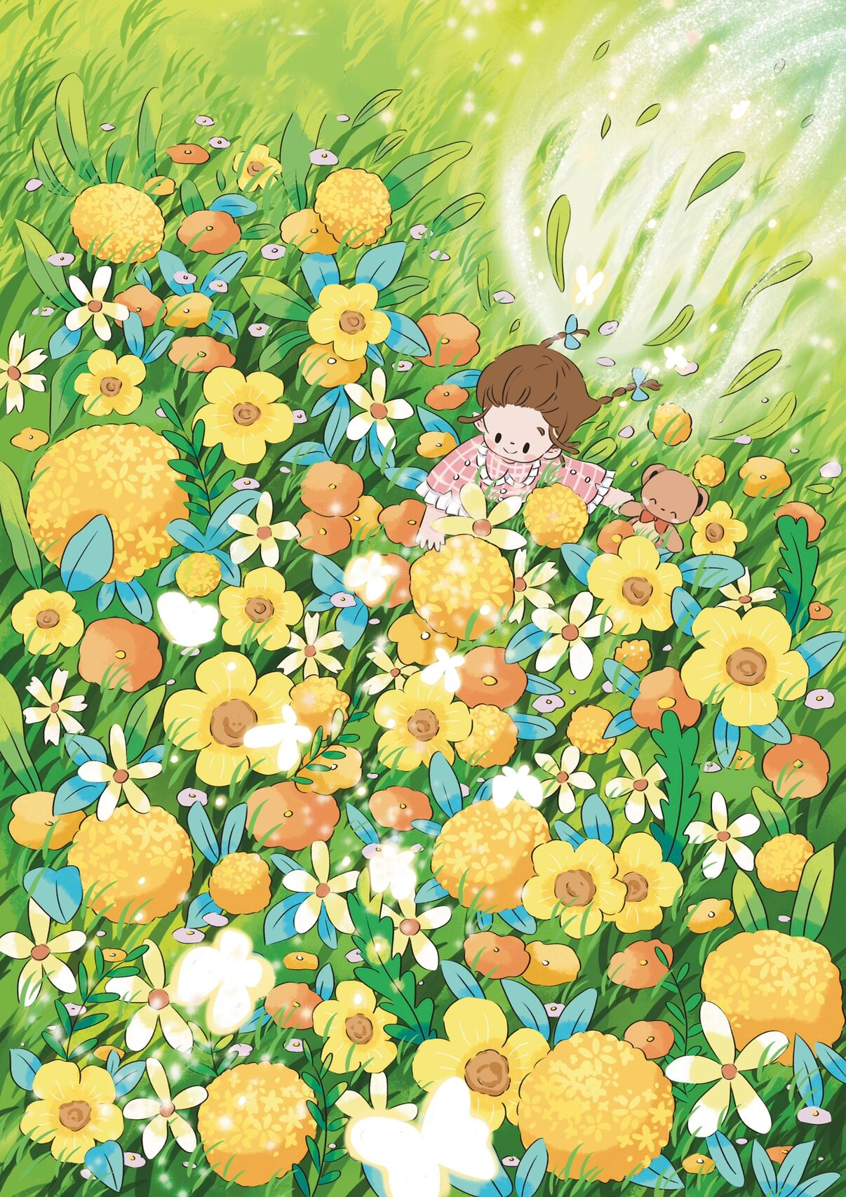 治愈系插画 | 花海(附线稿) 静止了 所有的花开 遥远了 清晰了爱