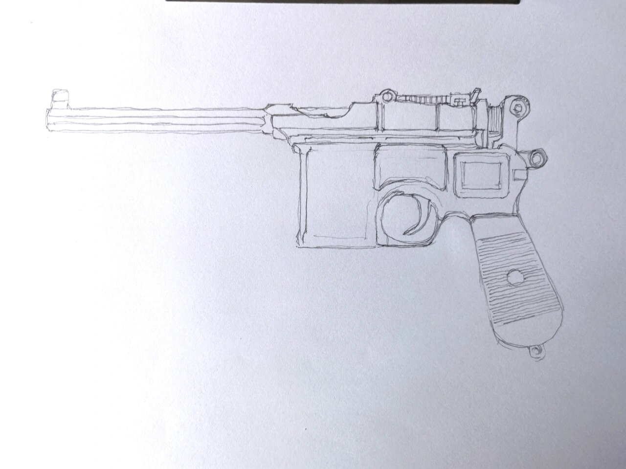 彩铅手绘德国毛瑟1896式手枪,过程图