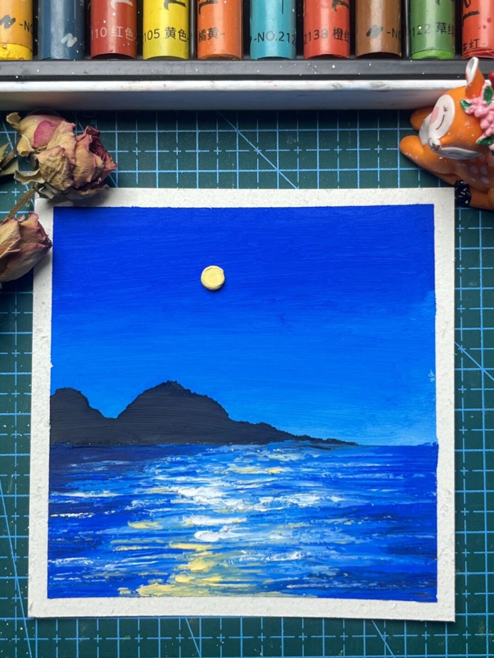 油画棒风景画 夜景视频教学 新手必画的一幅油画棒风景画 一起来试试