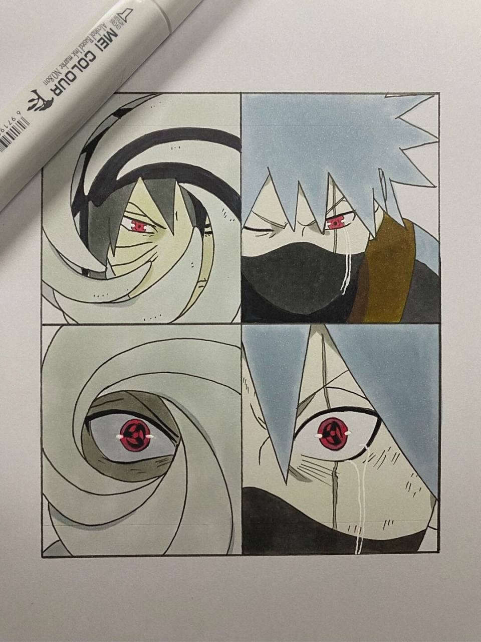 火影忍者# #手绘教程# #宇智波带土##卡卡西# 尺寸小格子13*12