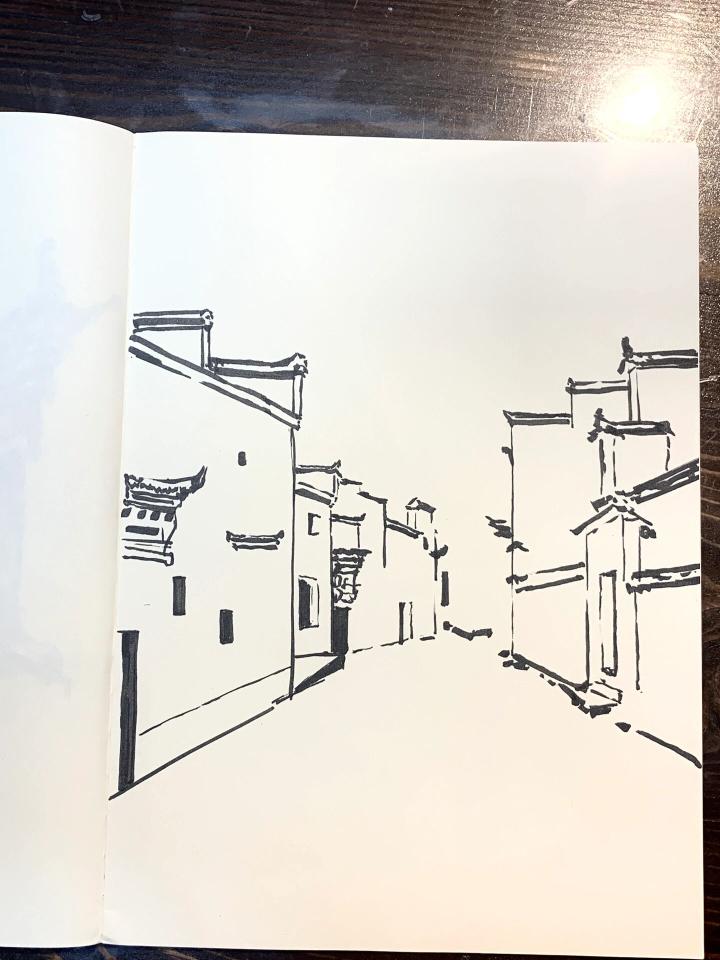 宏村写生,徽派建筑,钢笔速写,概括速写