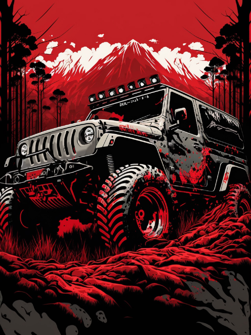 jeep牧马人插画|红色战马07