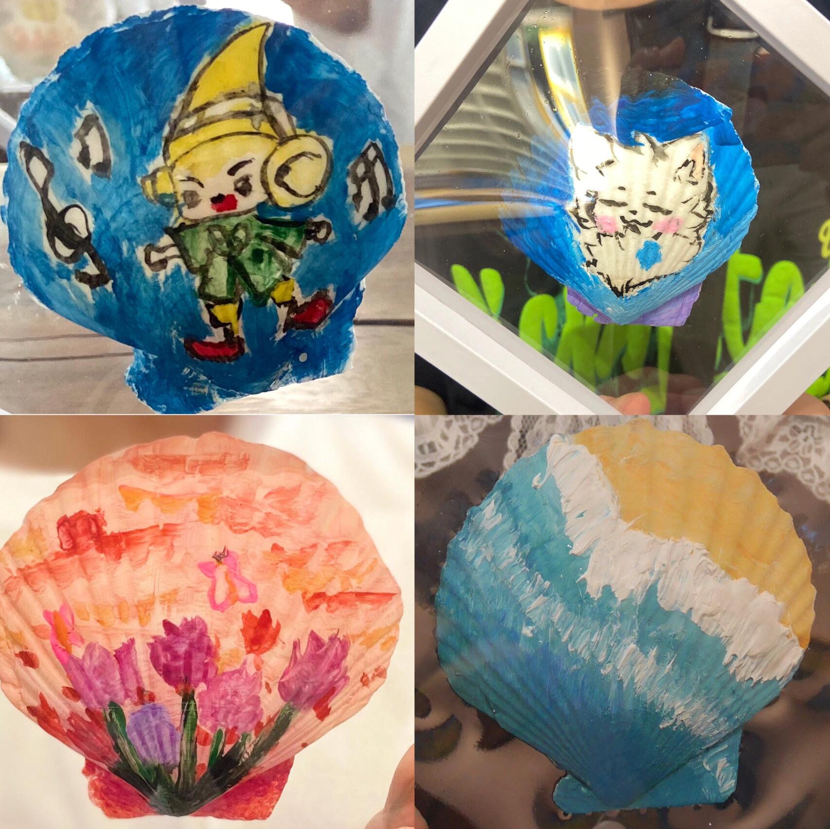 贝壳彩绘扇贝壳作画总有一款创意是你喜欢的 在洁白的贝壳上画画,发挥