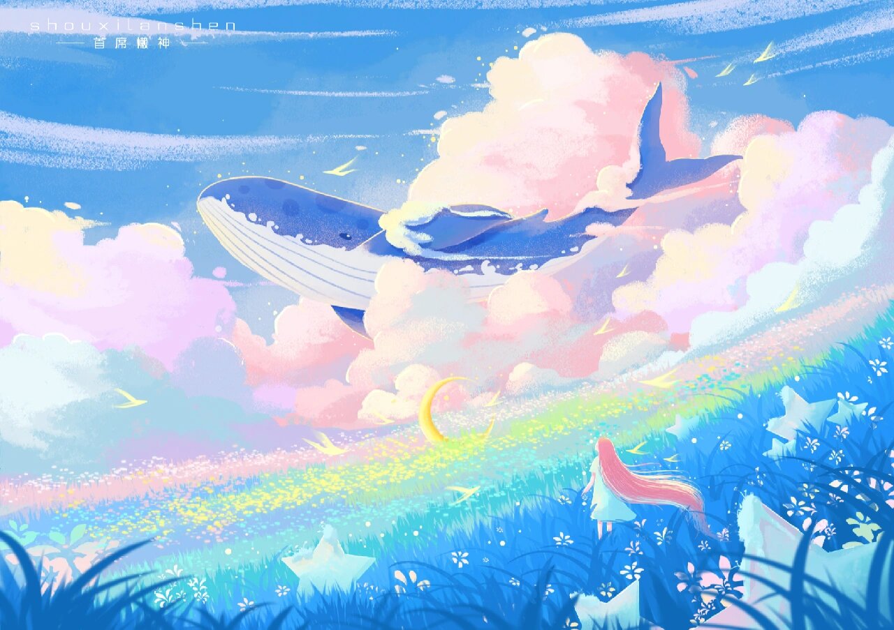 鲸缘|云鲸 梦幻唯美治愈天空云彩鲸鱼草地