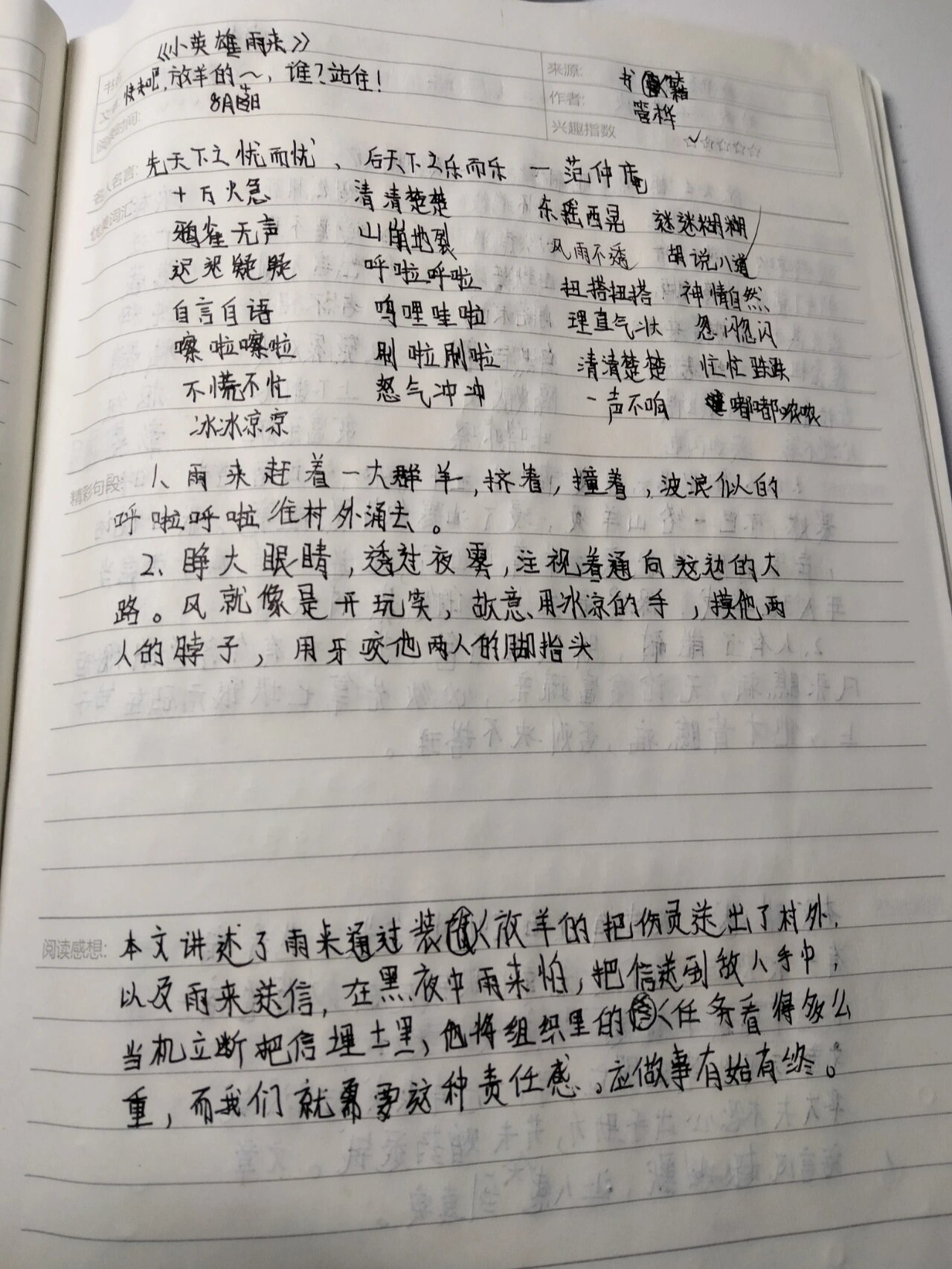 《小英雄雨来》读书笔记