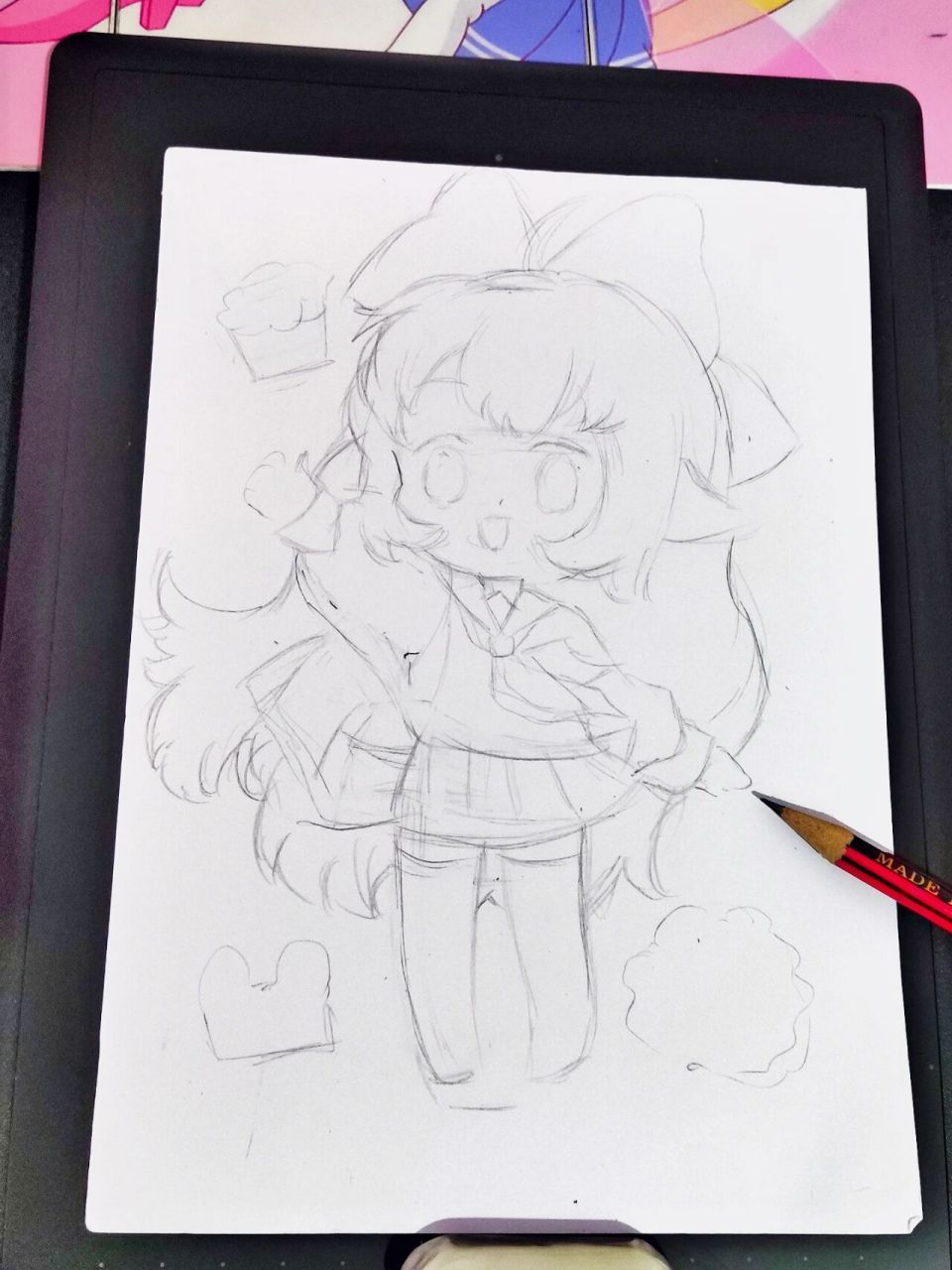 q版动漫人物线稿 初级动漫班备课卡片,草图加线稿,一起画画把