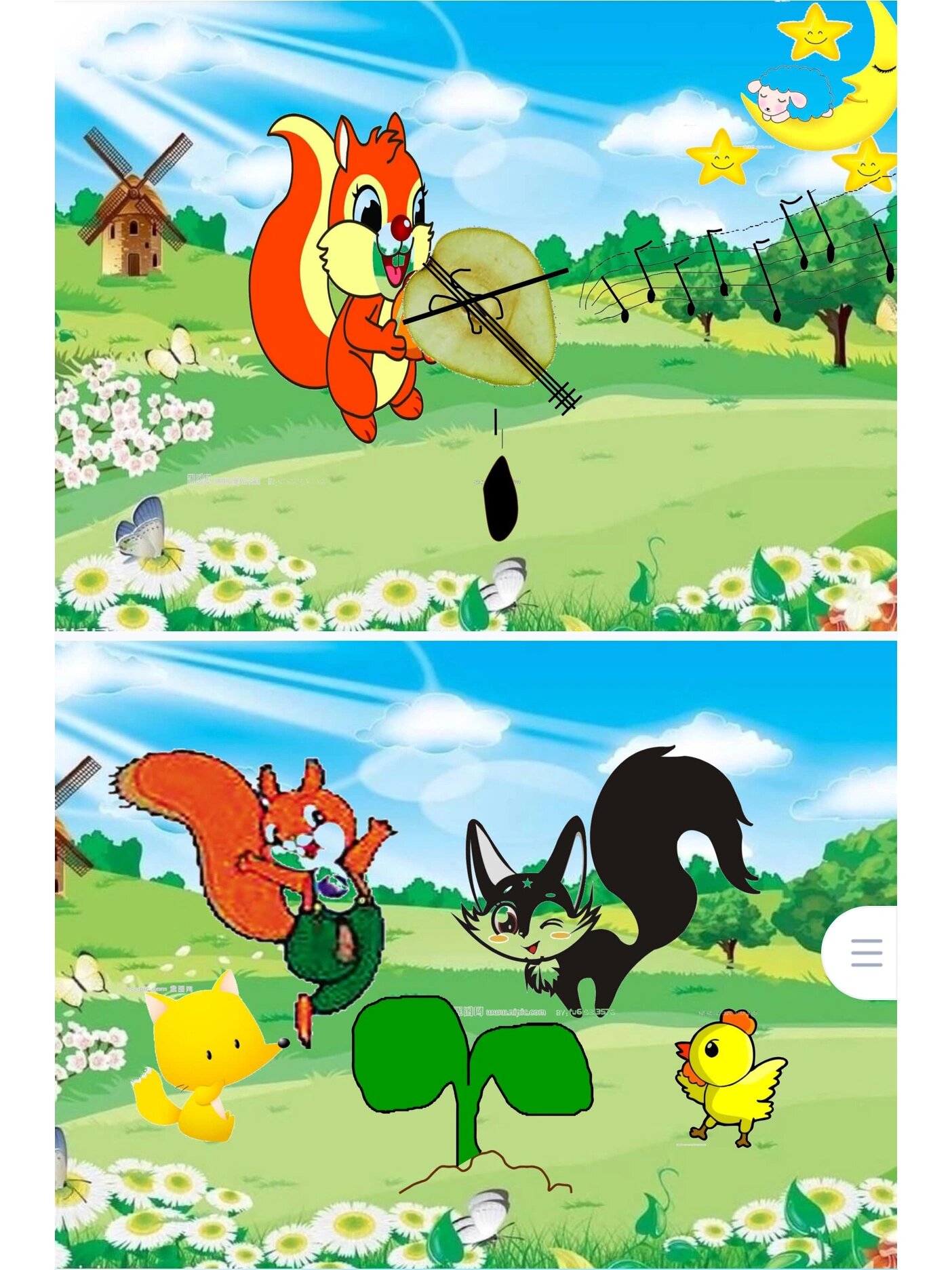 欣赏故事, 理解故事《梨子小提琴》的主要内容.丰富词汇: 甜 蜜蜜.