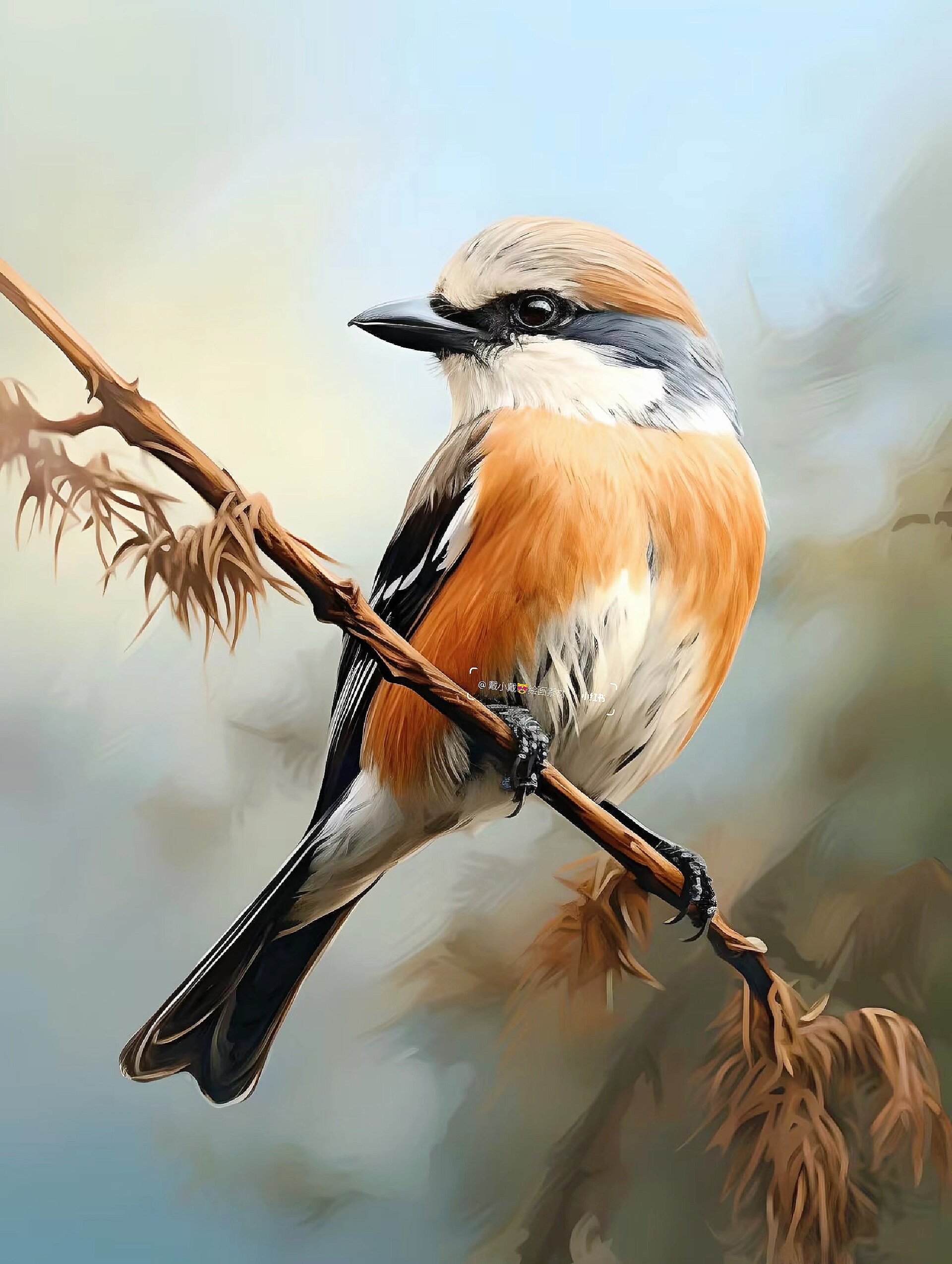 绘画素材:牛头伯劳niao