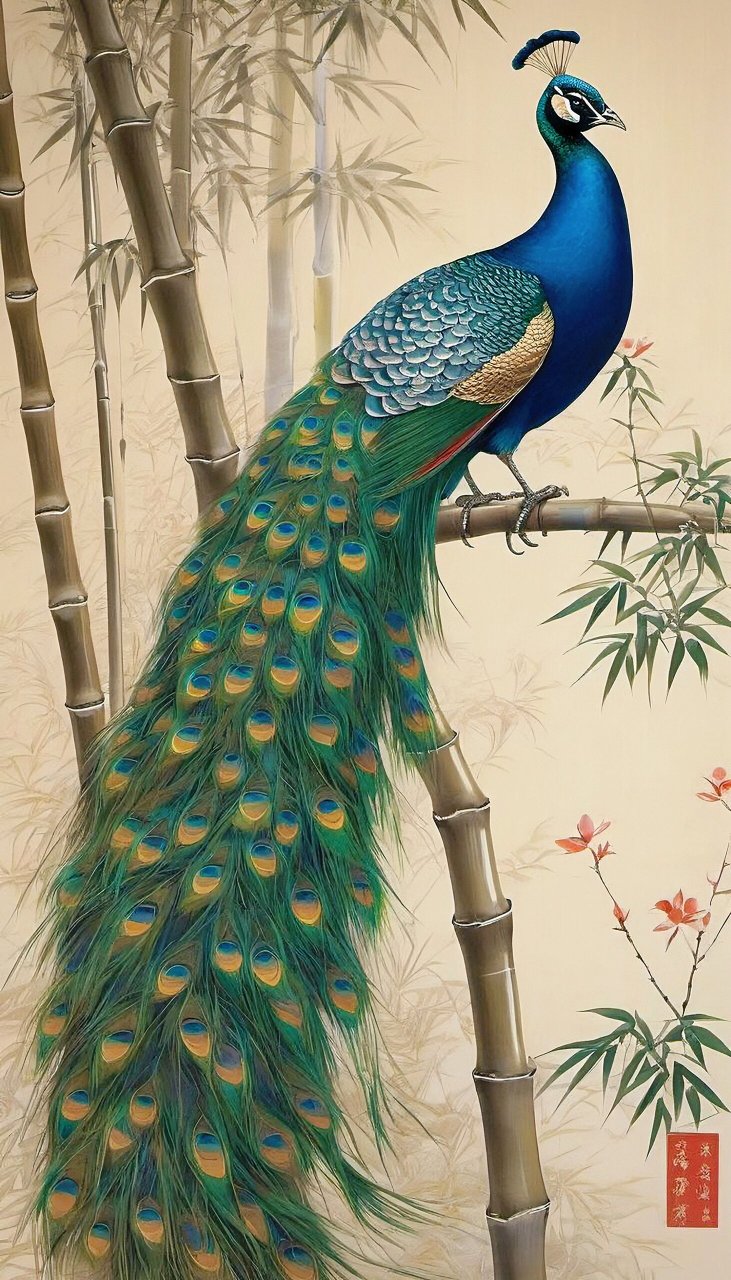 绿孔雀(吉祥安康)  绘画素材1000篇—孔雀